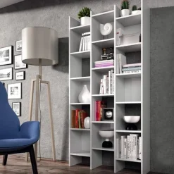 Libreria da parete scaffale 96x192h cm moderna bianco opaco Jasmine
