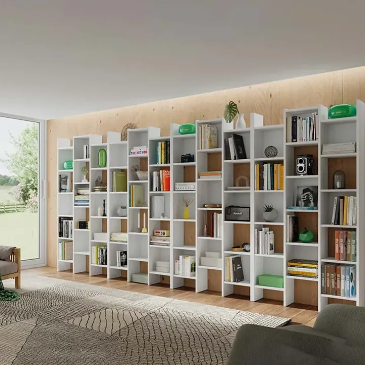 Libreria da parete scaffale 384x192h cm moderna bianco opaco Jasmine