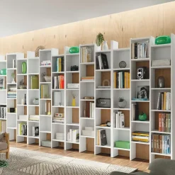 Libreria da parete scaffale 384x192h cm moderna bianco opaco Jasmine
