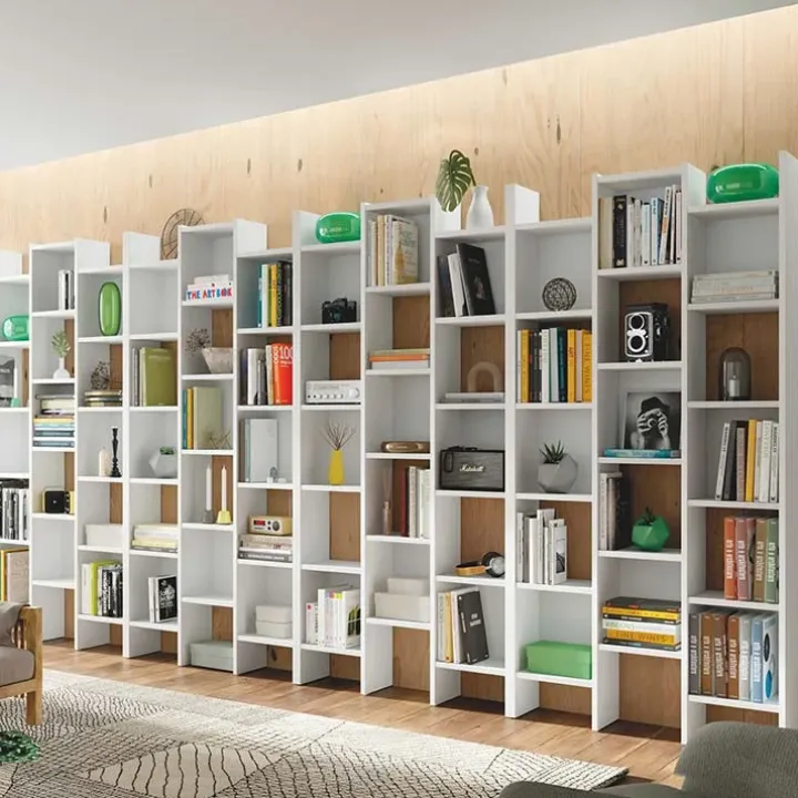Libreria da parete scaffale 384x192h cm moderna bianco opaco Jasmine