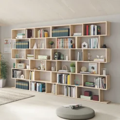 Libreria da parete 320x192h cm moderna soggiorno rovere chiaro Amira