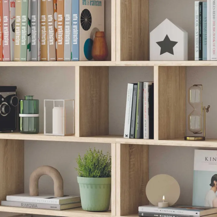 Libreria da parete 320x192h cm moderna soggiorno rovere chiaro Amira