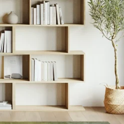 Libreria da parete 240x192h cm moderna soggiorno rovere chiaro Amira 3