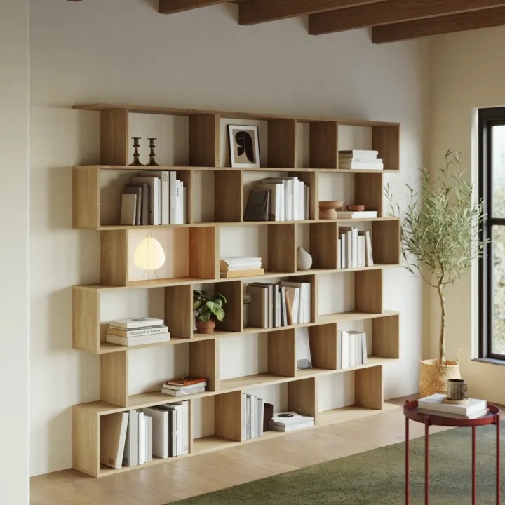 Libreria da parete 240x192h cm moderna soggiorno rovere chiaro Amira 3