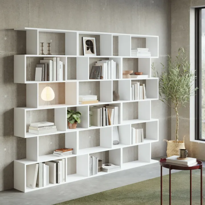 Libreria da parete 240x192h cm moderna soggiorno bianco opaco Amira 3