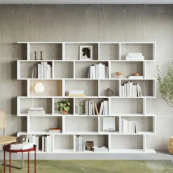Libreria da parete 240x192h cm moderna soggiorno bianco opaco Amira 3