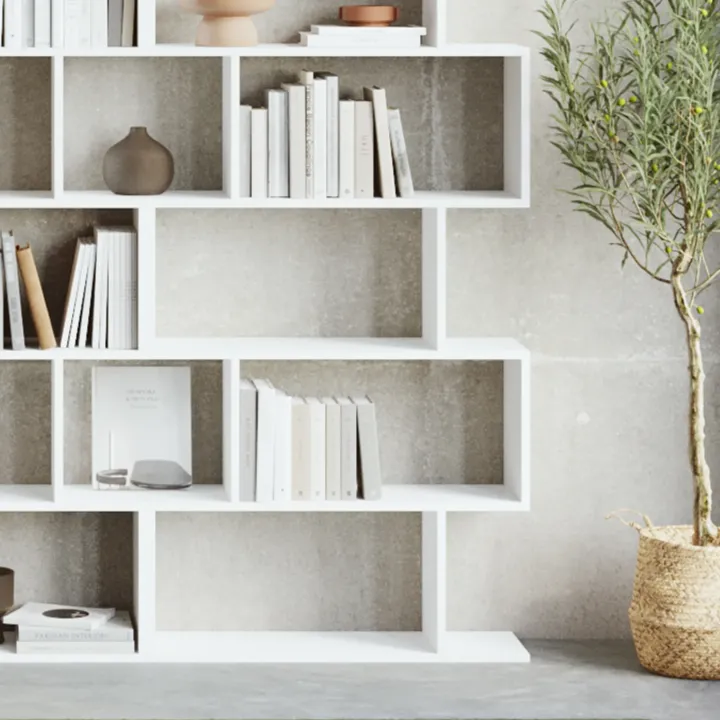 Libreria da parete 240x192h cm moderna soggiorno bianco opaco Amira 3