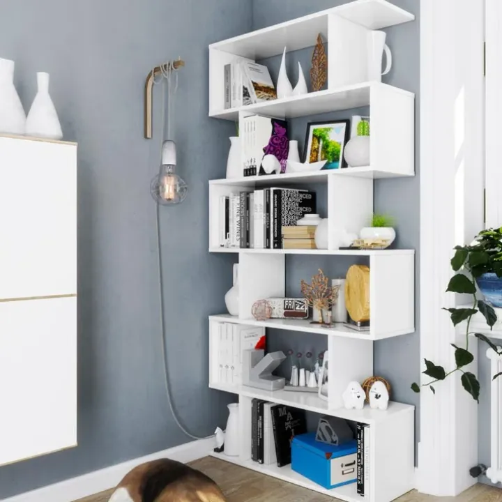 Libreria da parete 320x192h cm moderna soggiorno bianco opaco Amira