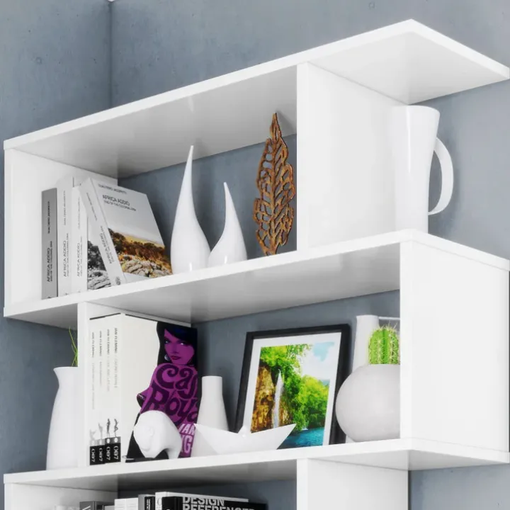 Libreria da parete 320x192h cm moderna soggiorno bianco opaco Amira