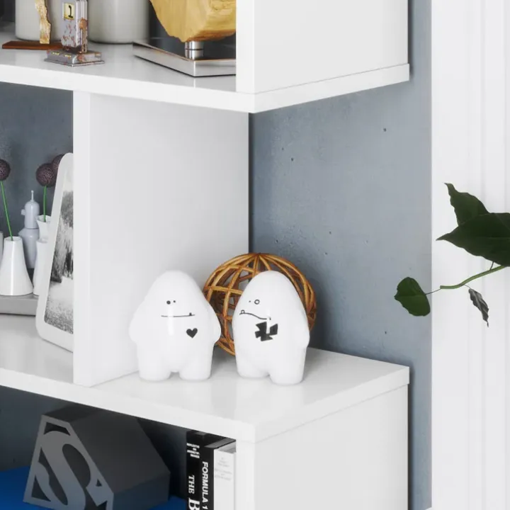 Libreria da parete 320x192h cm moderna soggiorno bianco opaco Amira