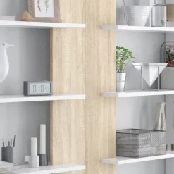 Libreria da parete 360x180h cm moderna soggiorno rovere bianco Aline