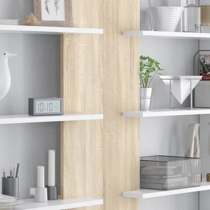 Libreria da parete 360x180h cm moderna soggiorno rovere bianco Aline