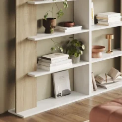 Libreria da parete 270x180h cm moderna soggiorno rovere bianco Biblio Aline 3