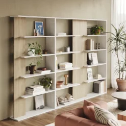 Libreria da parete 270x180h cm moderna soggiorno rovere bianco Biblio Aline 3