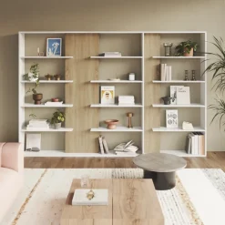Libreria da parete 270x180h cm moderna soggiorno rovere bianco Libris Aline 3