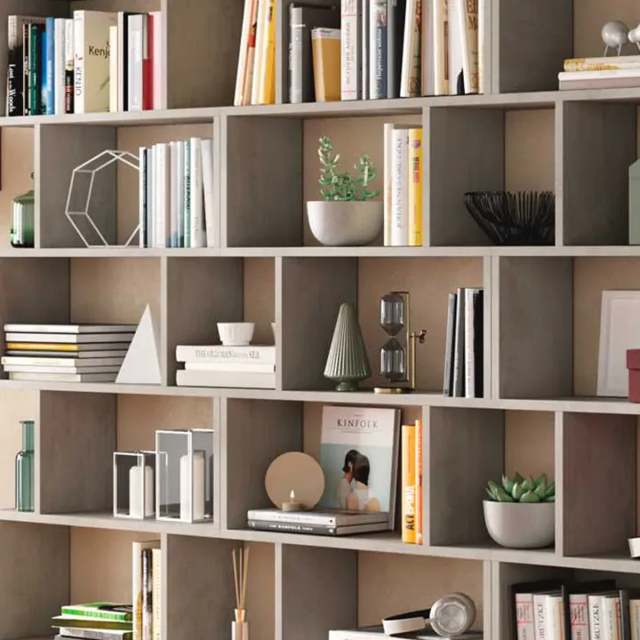 Libreria da parete 320x192h cm moderna cemento Amira