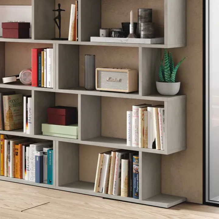 Libreria da parete 320x192h cm moderna cemento Amira