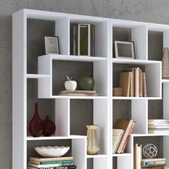 Libreria da parete 274x161h cm moderna soggiorno bianco frassinato Eliza