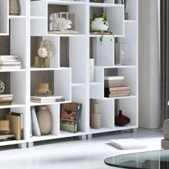 Libreria da parete 274x161h cm moderna soggiorno bianco frassinato Eliza