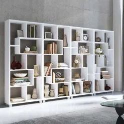 Libreria da parete 274x161h cm moderna soggiorno bianco frassinato Eliza