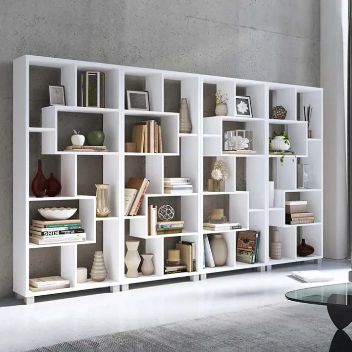 Libreria da parete 274x161h cm moderna soggiorno bianco frassinato Eliza