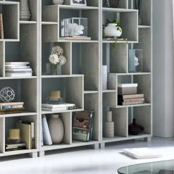 Libreria da parete 274x161h cm moderna soggiorno cemento Eliza