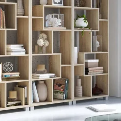 Libreria da parete 274x161h cm moderna soggiorno rovere Eliza
