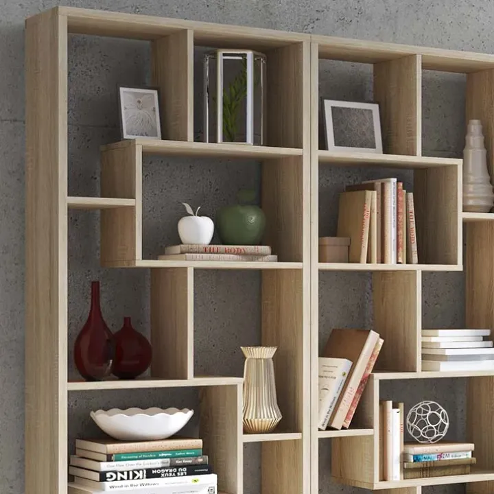 Libreria da parete 274x161h cm moderna soggiorno rovere Eliza