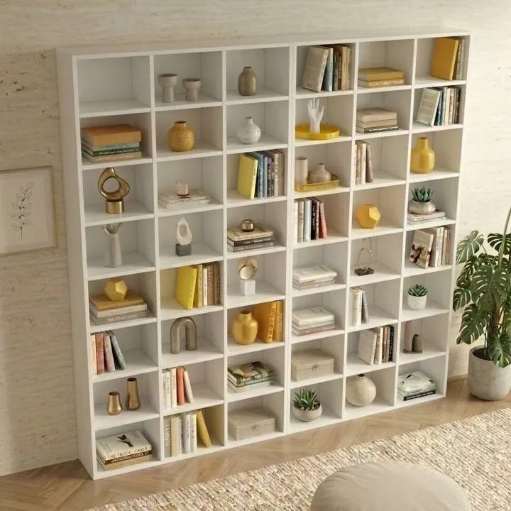 Libreria da parete 203x178h cm moderna soggiorno bianco Macondo 2