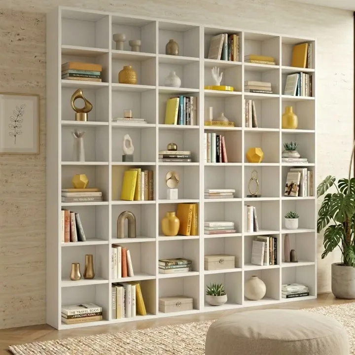 Libreria da parete 203x178h cm moderna soggiorno bianco Macondo 2
