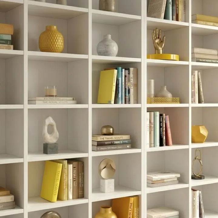 Libreria da parete 305x178h cm moderna soggiorno bianco Macondo 3