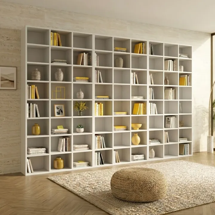 Libreria da parete 305x178h cm moderna soggiorno bianco Macondo 3