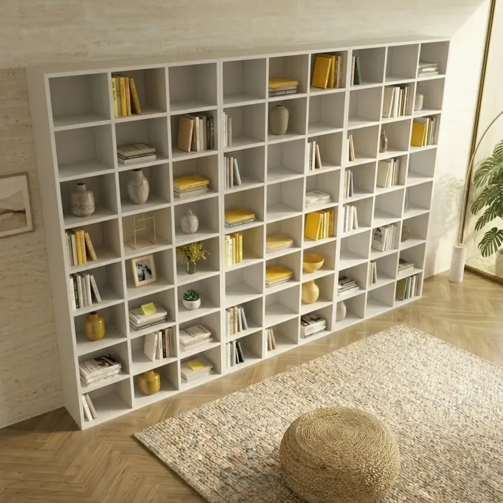 Libreria da parete 305x178h cm moderna soggiorno bianco Macondo 3