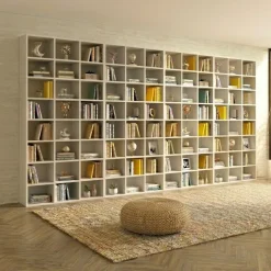 Libreria da parete 407x178h cm moderna soggiorno bianco Macondo 4