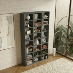Libreria da parete 102x178h cm moderna soggiorno antracite Macondo