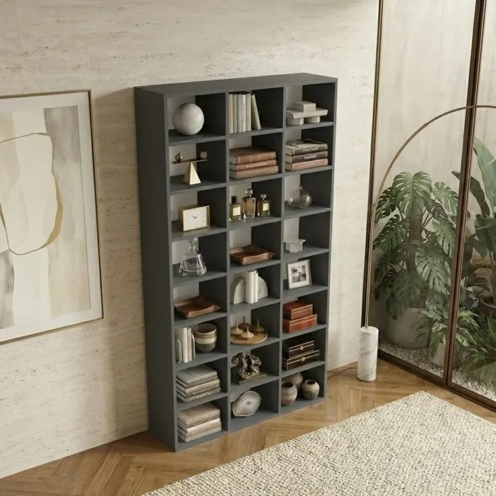 Libreria da parete 102x178h cm moderna soggiorno antracite Macondo