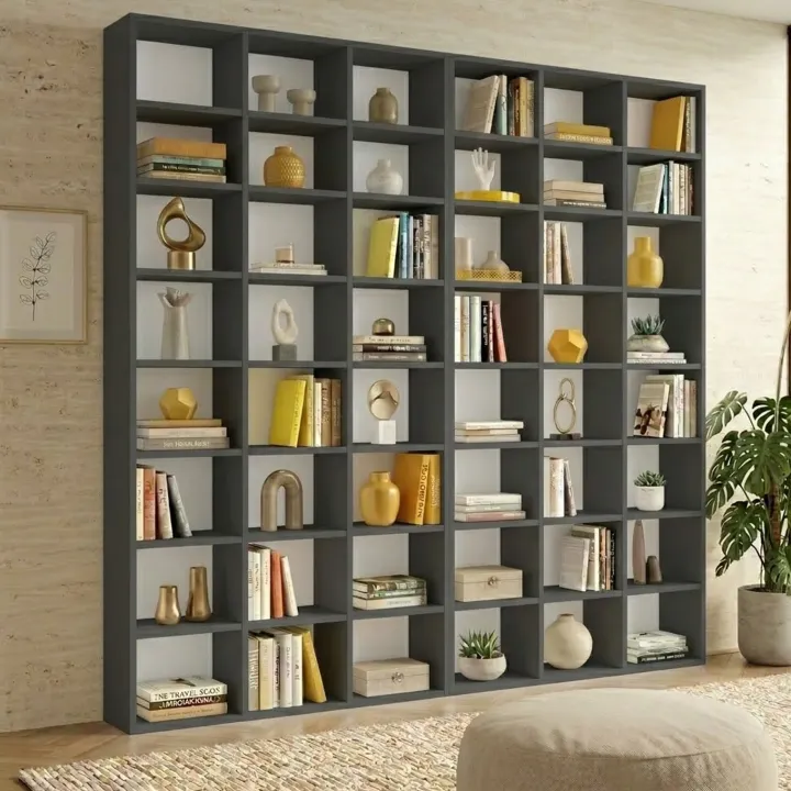 Libreria da parete 203x178h cm moderna soggiorno antracite Macondo 2
