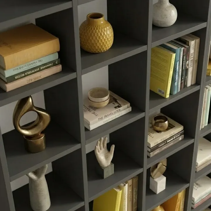 Libreria da parete 305x178h cm moderna soggiorno antracite Macondo 3