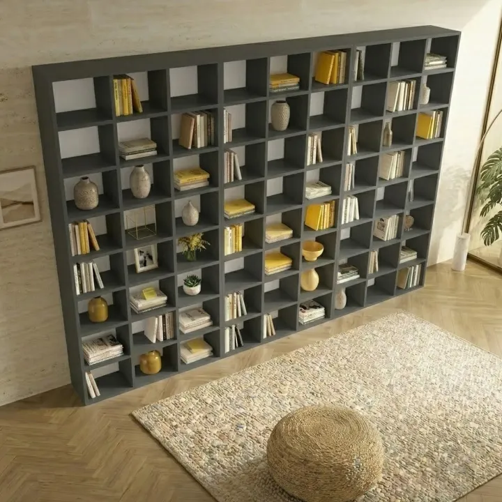 Libreria da parete 305x178h cm moderna soggiorno antracite Macondo 3