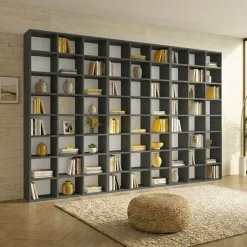 Libreria da parete 305x178h cm moderna soggiorno antracite Macondo 3