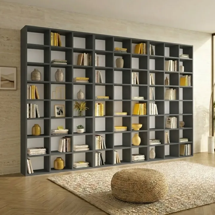 Libreria da parete 305x178h cm moderna soggiorno antracite Macondo 3