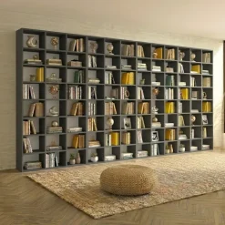 Libreria da parete 407x178h cm moderna soggiorno antracite Macondo 4