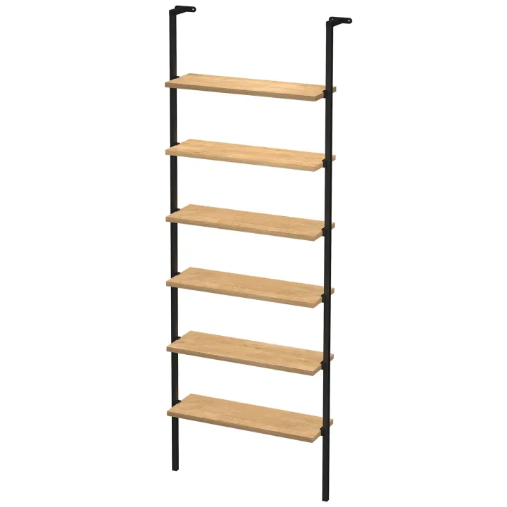 Libreria da parete 72x181h cm 6 ripiani industrial rovere metallo nero Biak