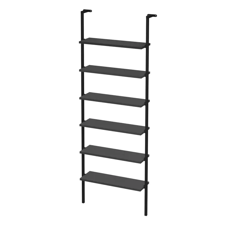 Libreria da parete 72x181h cm 6 ripiani industrial antracite metallo nero Biak