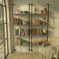 Libreria da parete 76x151h cm 4 ripiani industrial antracite metallo nero Bering