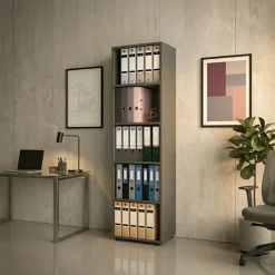 Libreria da parete 49x178h cm 5 ripiani ufficio multiuso antracite Arkiva