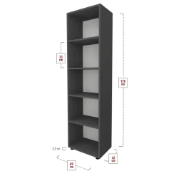 Libreria da parete 49x178h cm 5 ripiani ufficio multiuso antracite Arkiva