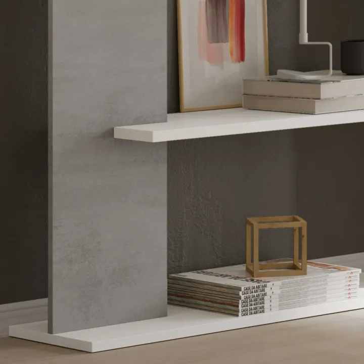 Libreria da parete 360x180h cm soggiorno bianco opaco cemento Aline
