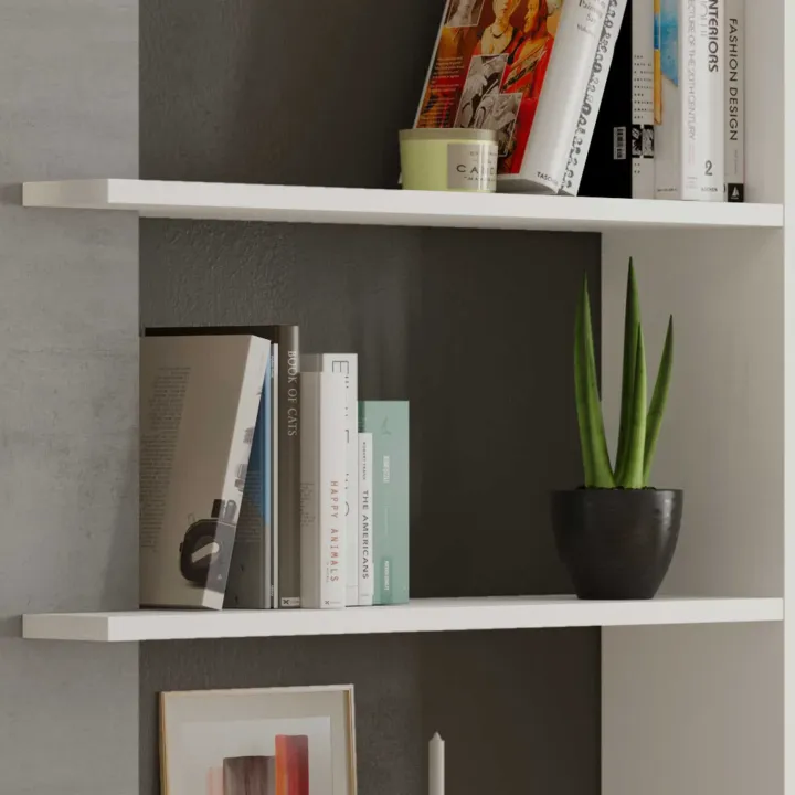 Libreria da parete 360x180h cm soggiorno bianco opaco cemento Aline