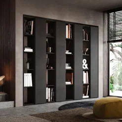 Libreria da parete 224x186h cm soggiorno ossido nero Sunset